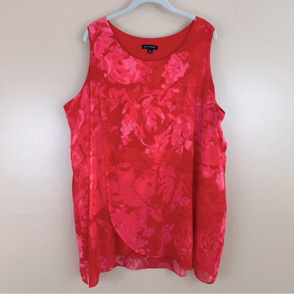 H by Halston Red Pink Layered Tank Top Blouse 2X Vibrant Fairy